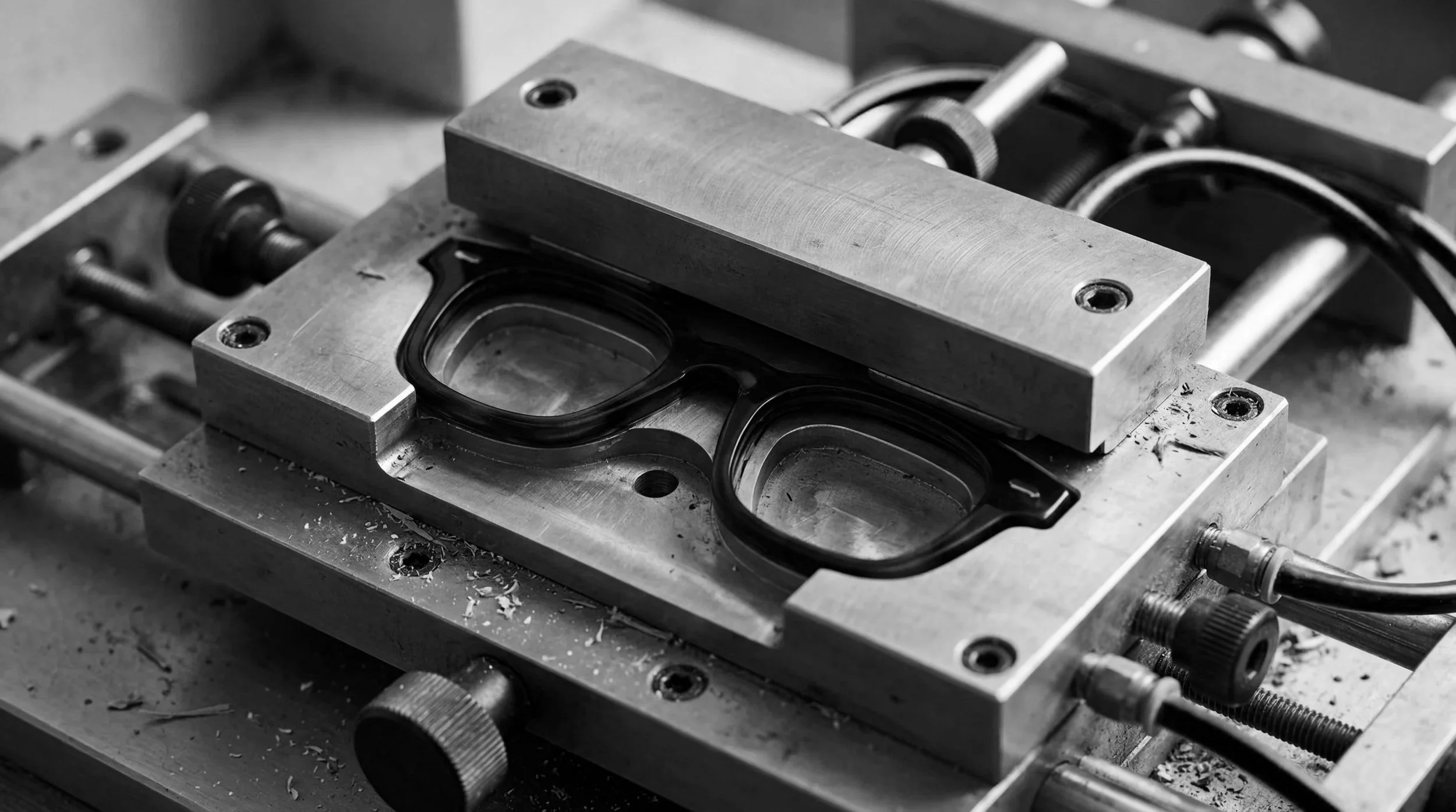 An acetate frame being milled